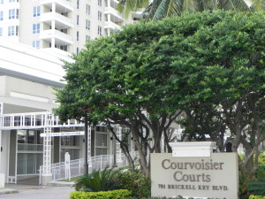 Entrance to THE COURVOISIER COURTS on Brickell Key